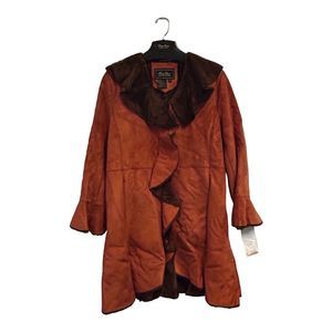 90s Terry Lewis Classic Luxuries Burnt Orange Coat Faux Suede/Fur Trim Women’s M